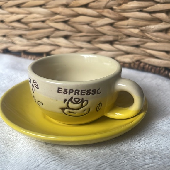 Espresso Cup and Saucer Yellow and Tan 2.67 ounces - Picture 4 of 10
